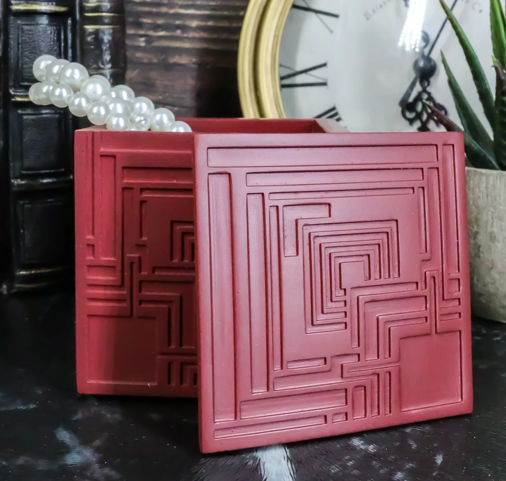 Frank Lloyd Wright Charles Ennis House Petite Cube Trinket Box Textile Block Art - Image 7