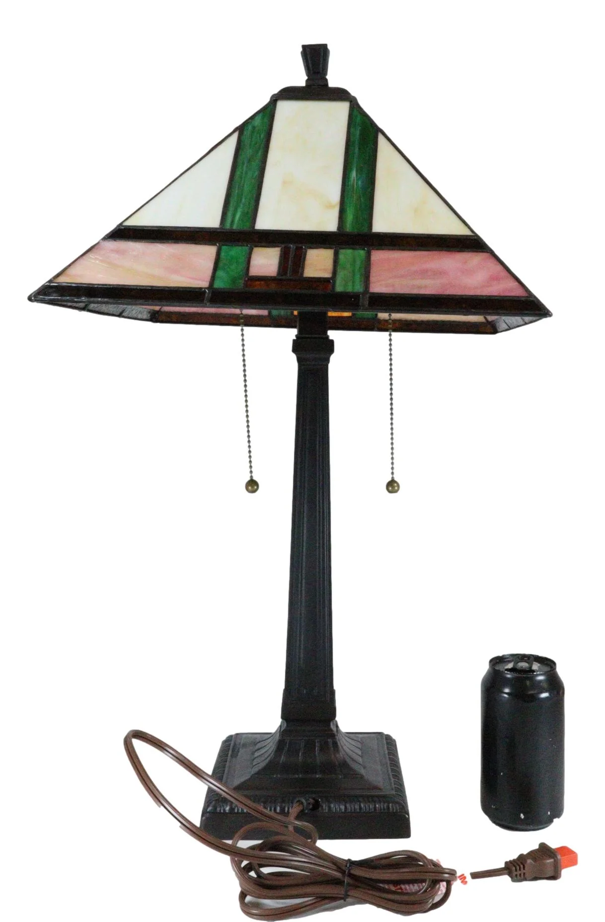 Frank Lloyd Wright Mission Style Geometry Pyramid Stained Glass Side Table Lamp - Image 5
