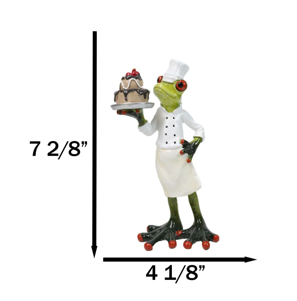 French Monsieur Baker Frog With Birthday Cake Decorative Figurine - Image 6
