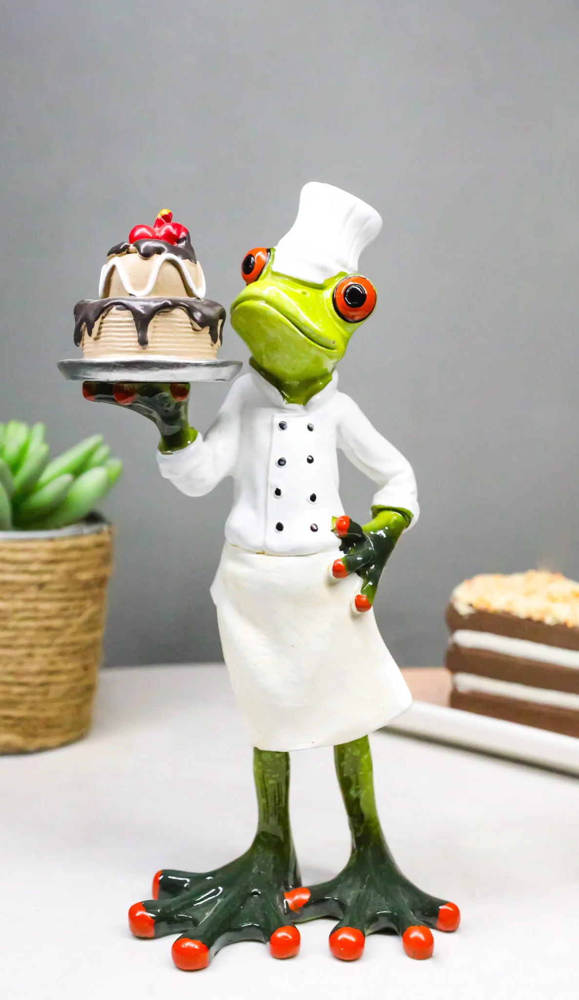 French Monsieur Baker Frog With Birthday Cake Decorative Figurine - Image 8