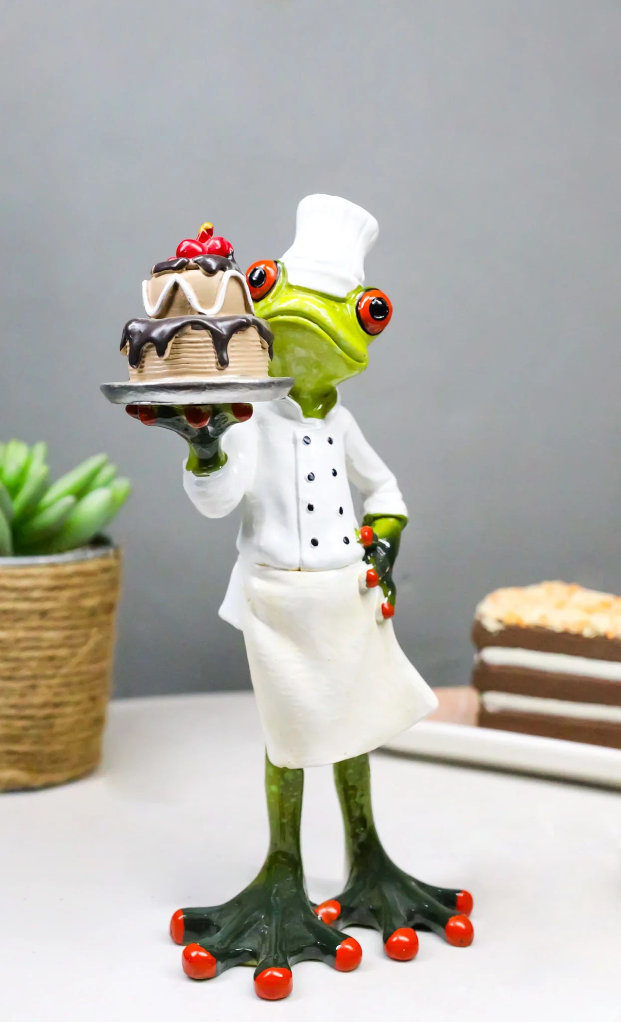 French Monsieur Baker Frog With Birthday Cake Decorative Figurine - Image 9