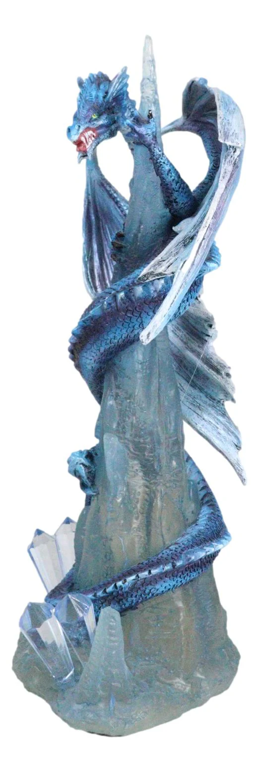 Frozen Stalactite Blue Dragon Serpent On Spiky Ice Mountain Cliff Figurine - Image 4