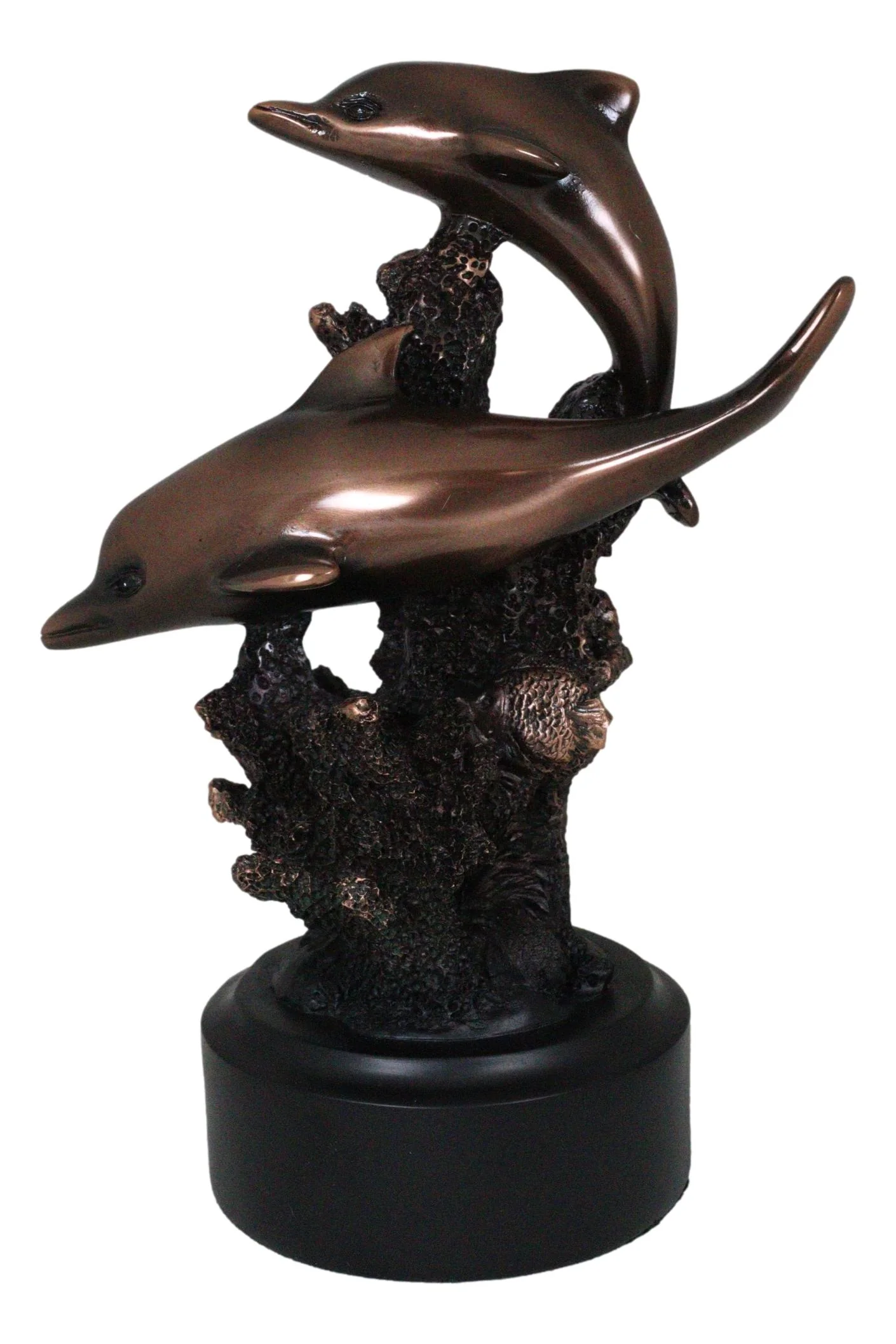 Gay Dolphins Swimming By Ocean Coral Reef Electroplated Bronze Resin Figurine - Image 7