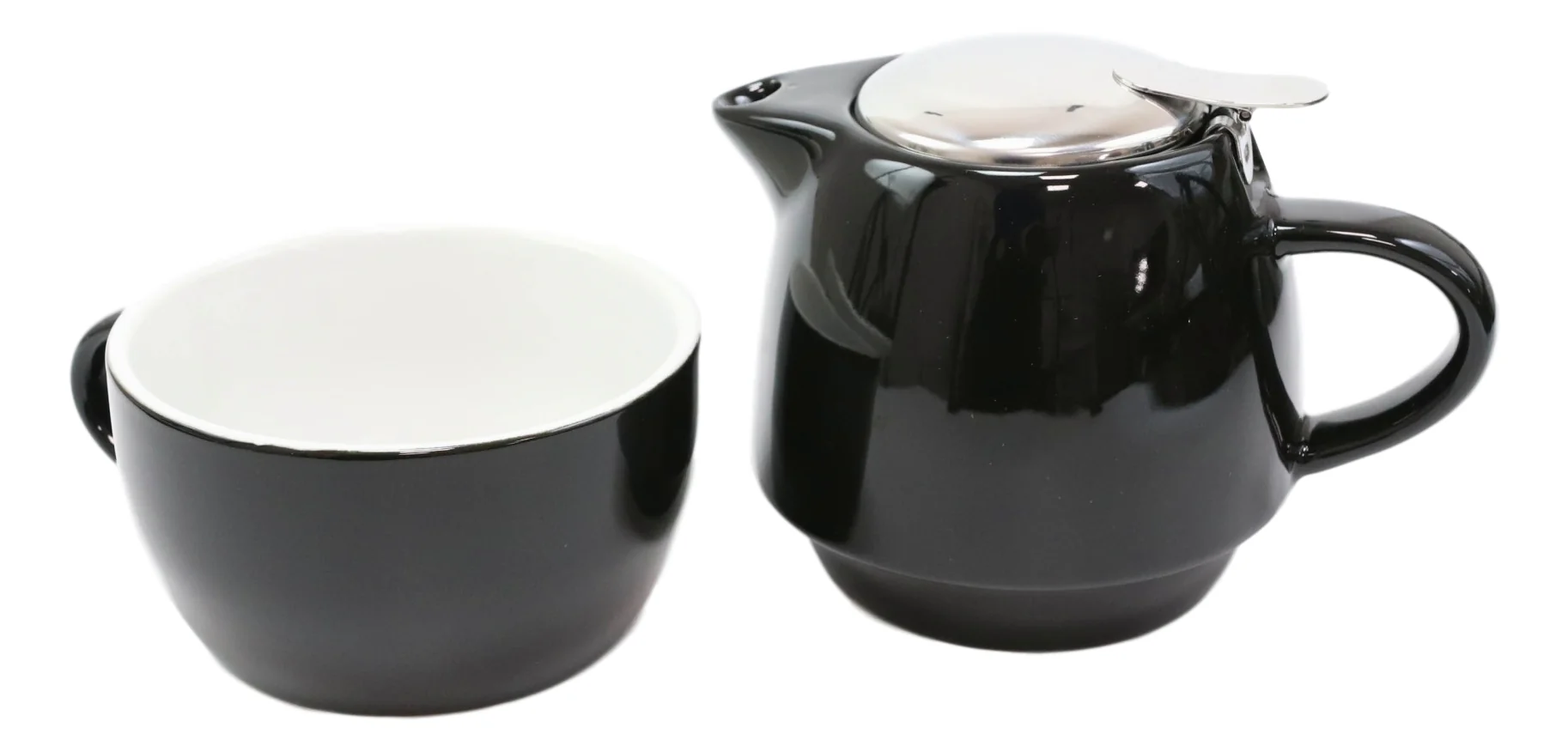 Glossy Black Contemporary Ceramic Stackable Teapot Set Single Tea Pot With Mug - Image 3
