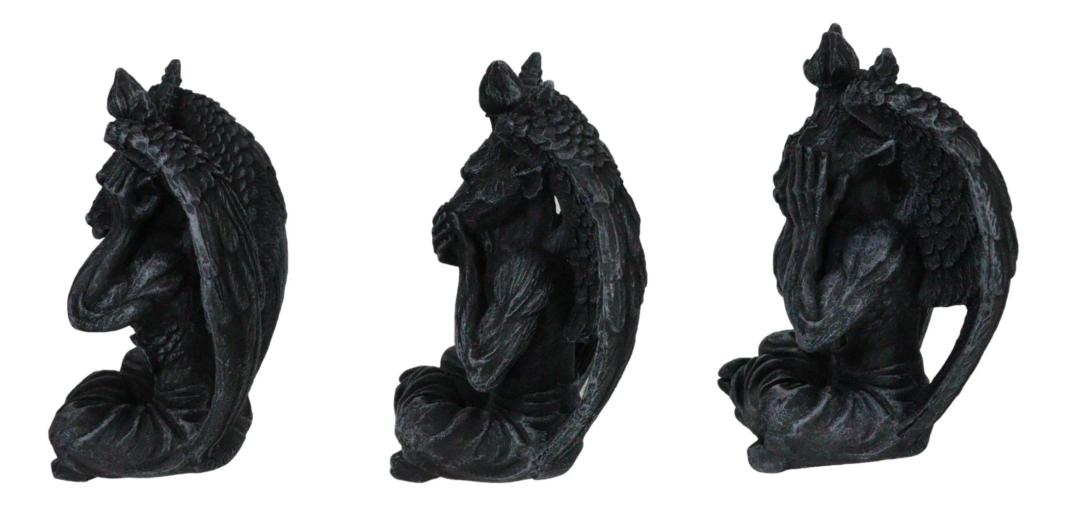 Goat of Mendes See Hear Speak No Evil Devil Baphomet Gargoyle Set of 3 Figurines - Image 2