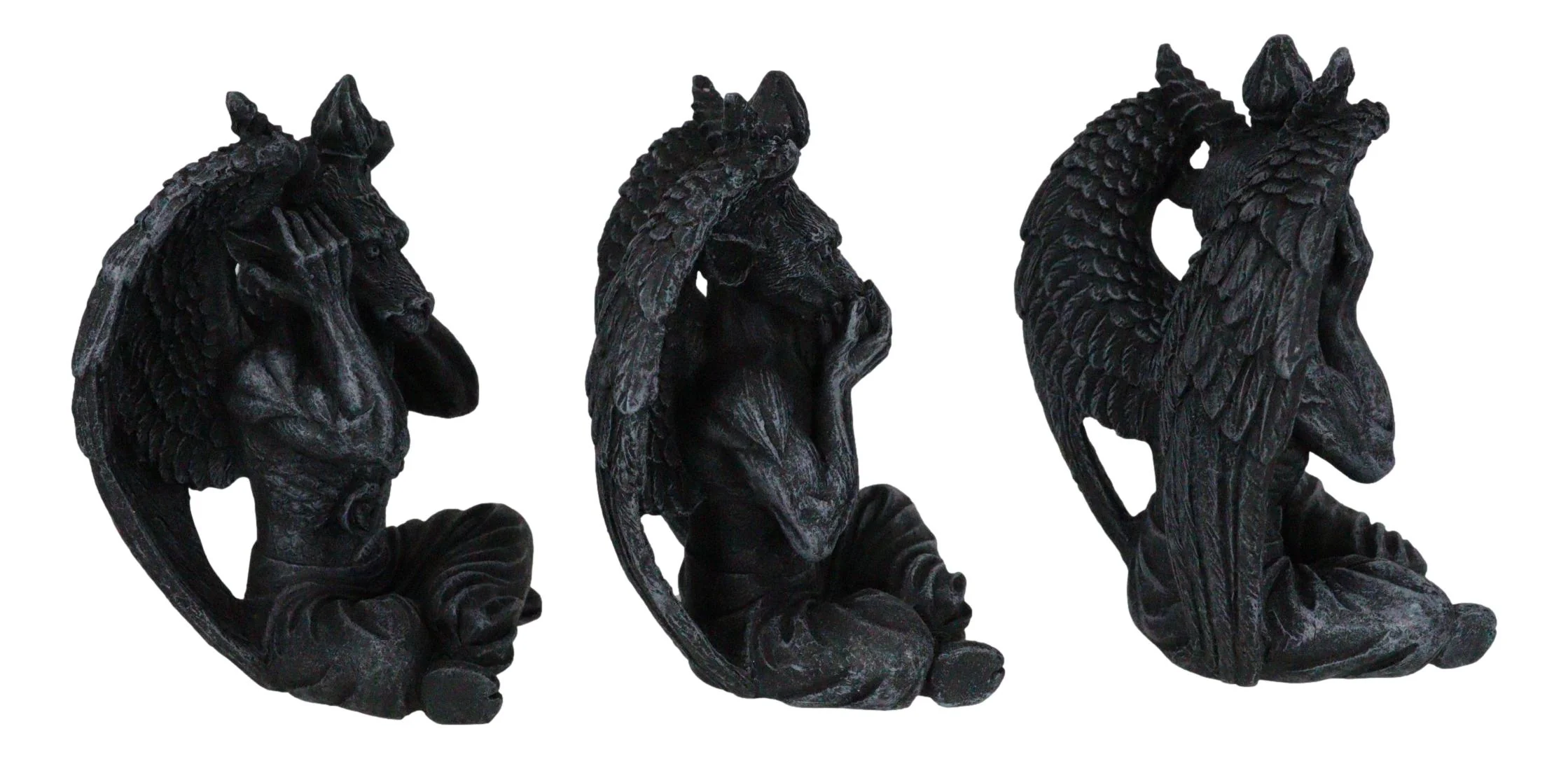 Goat of Mendes See Hear Speak No Evil Devil Baphomet Gargoyle Set of 3 Figurines - Image 4