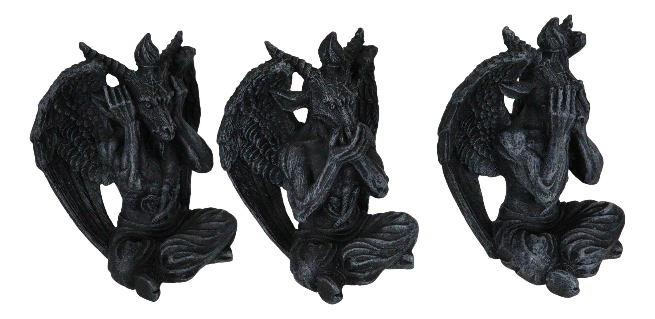 Goat of Mendes See Hear Speak No Evil Devil Baphomet Gargoyle Set of 3 Figurines - Image 6