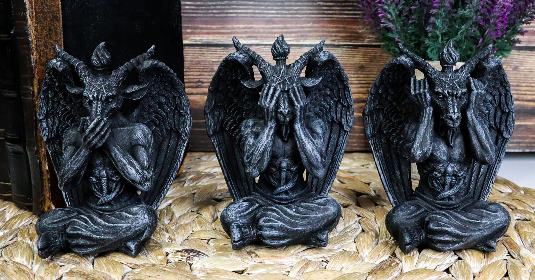 Goat of Mendes See Hear Speak No Evil Devil Baphomet Gargoyle Set of 3 Figurines - Image 7