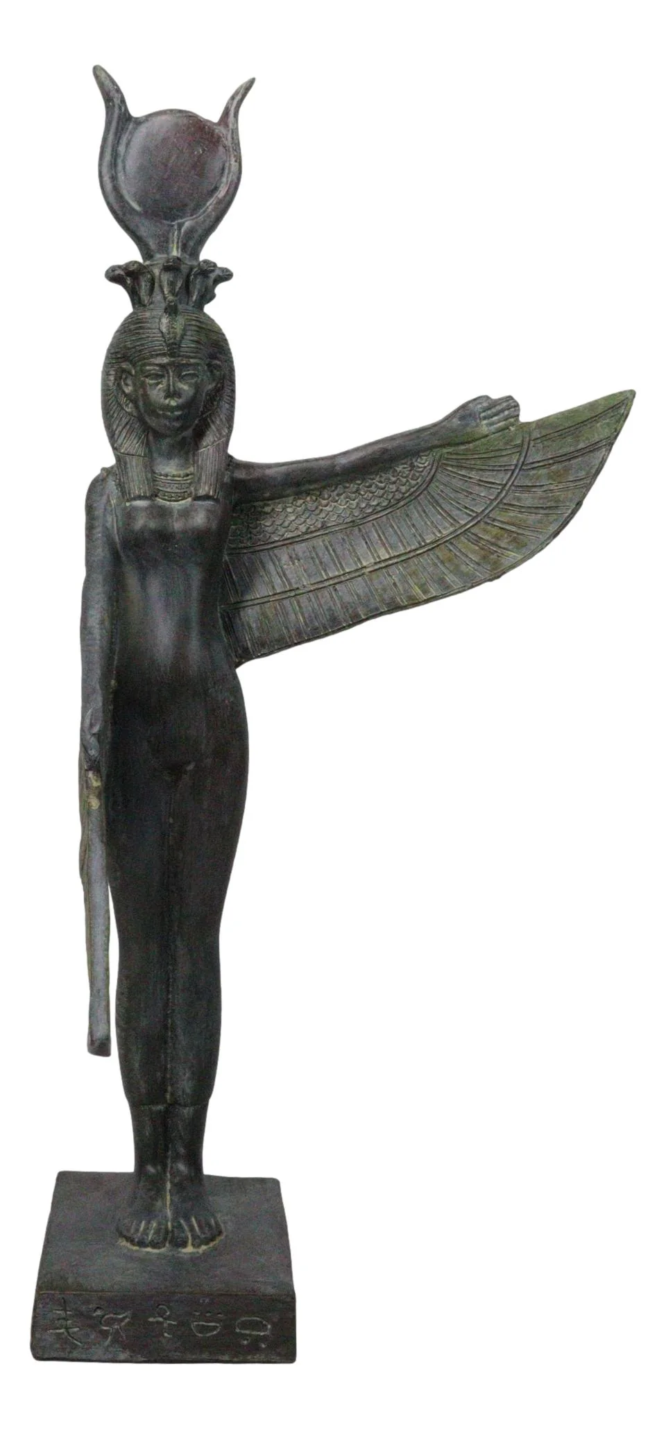 Goddess Isis Ra With Raised Left Wing On Hieroglyphic Base Figurine 14" Tall - Image 2