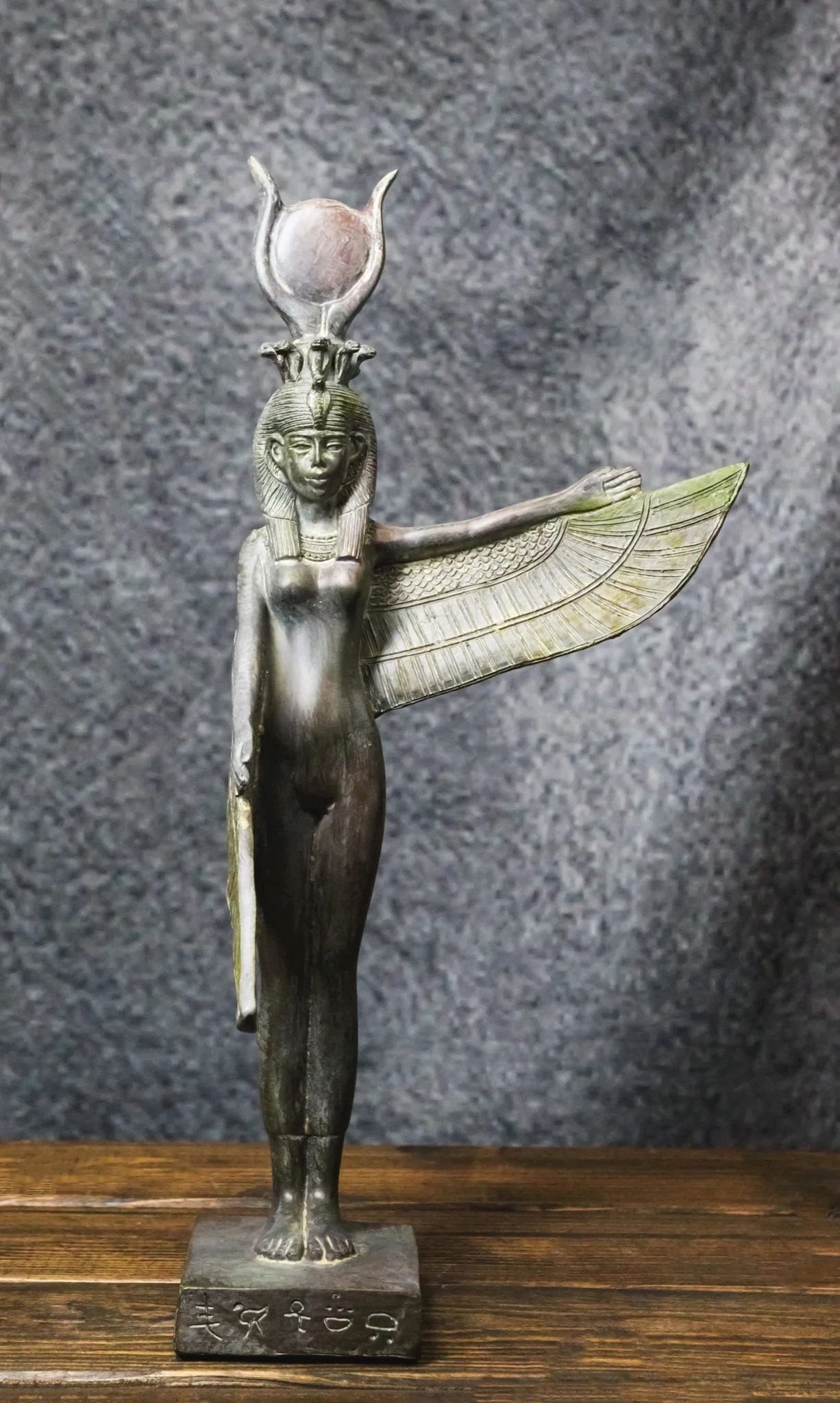 Goddess Isis Ra With Raised Left Wing On Hieroglyphic Base Figurine 14" Tall - Image 9