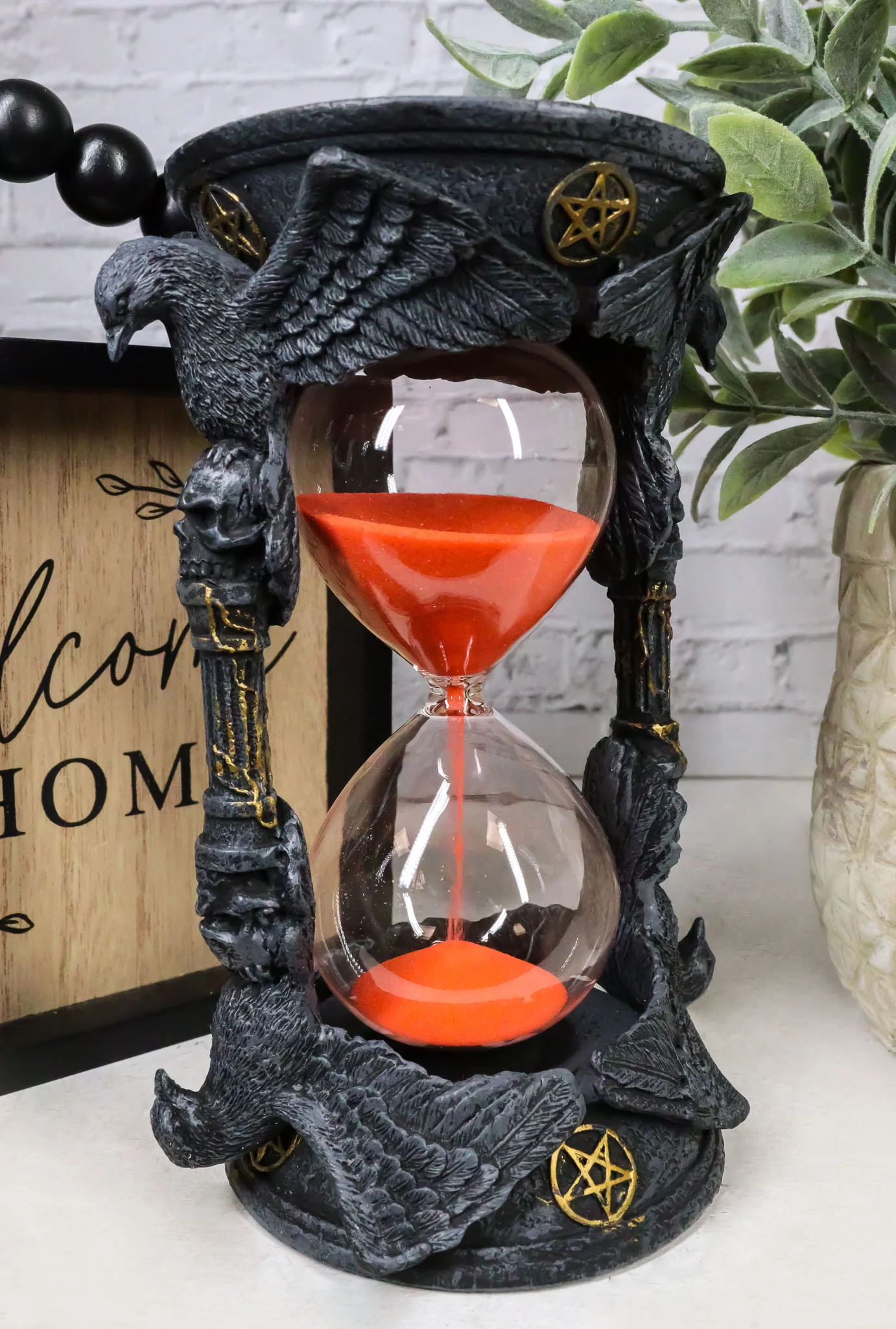 Gothic Alchemy Pentagram Circle Raven Crows Skull Pillars Sand Timer Sandtimer - Image 7