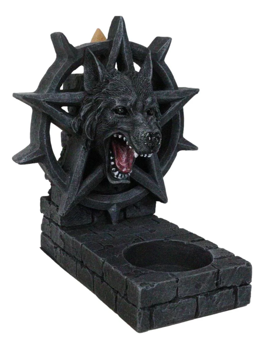 Gothic Alpha Wolf Pentagram Wheel Candle And Backflow Incense Cone Burner Holder - Image 6