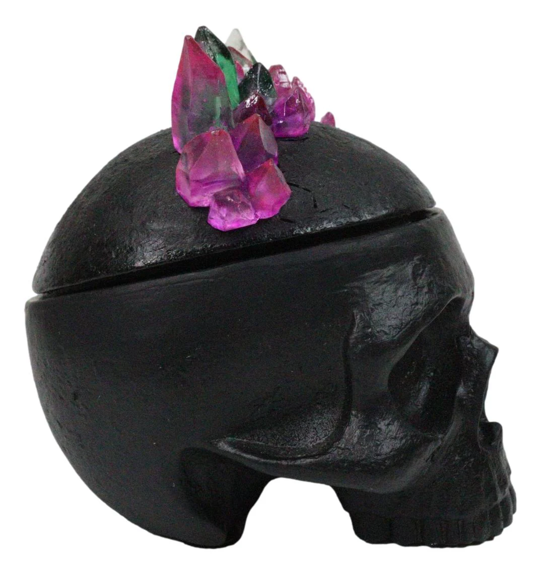 Gothic Black Cranium Skull with Crystals Crown Decorative Jewelry Box Figurine - Image 7