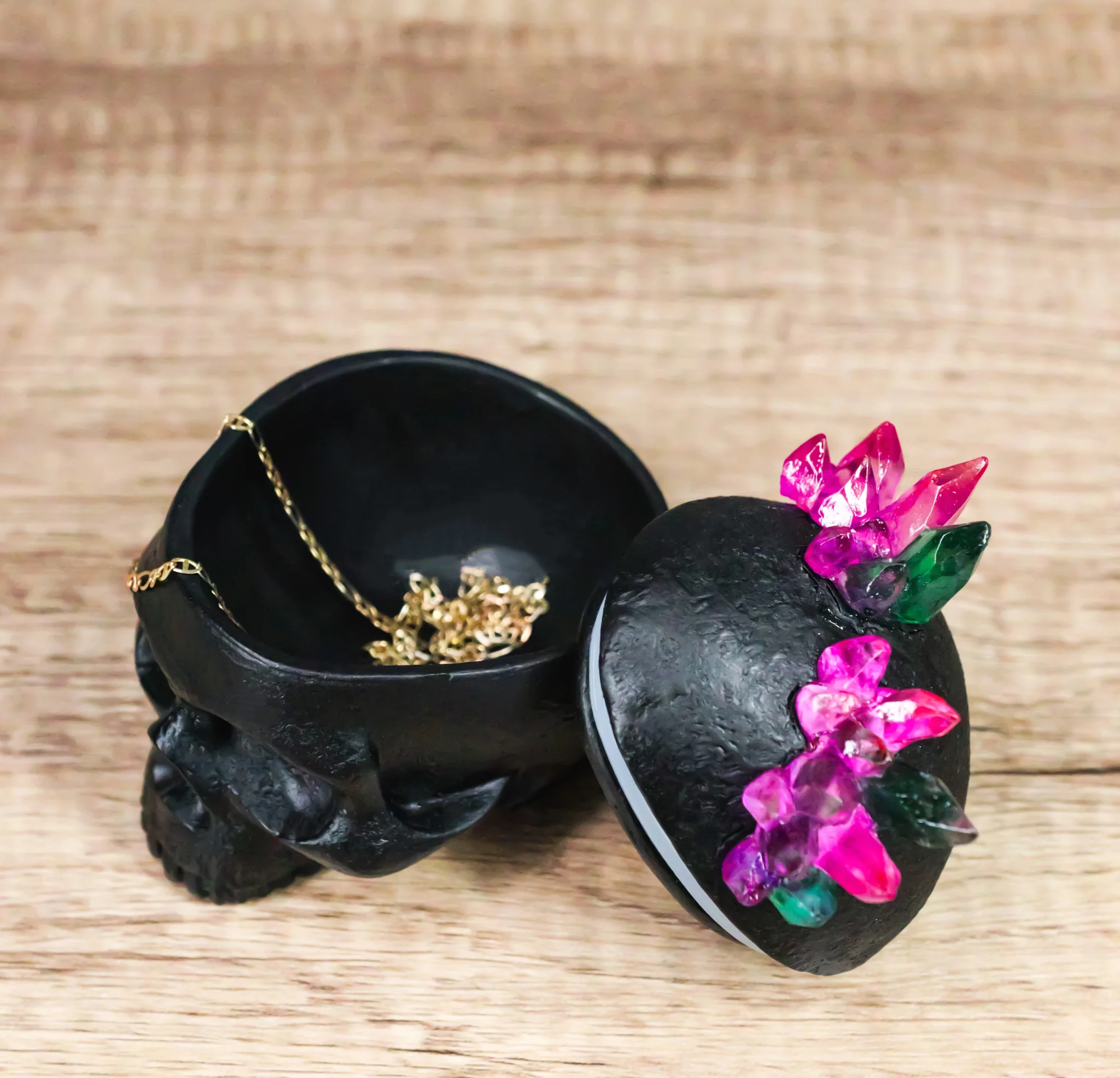 Gothic Black Cranium Skull with Crystals Crown Decorative Jewelry Box Figurine - Image 9
