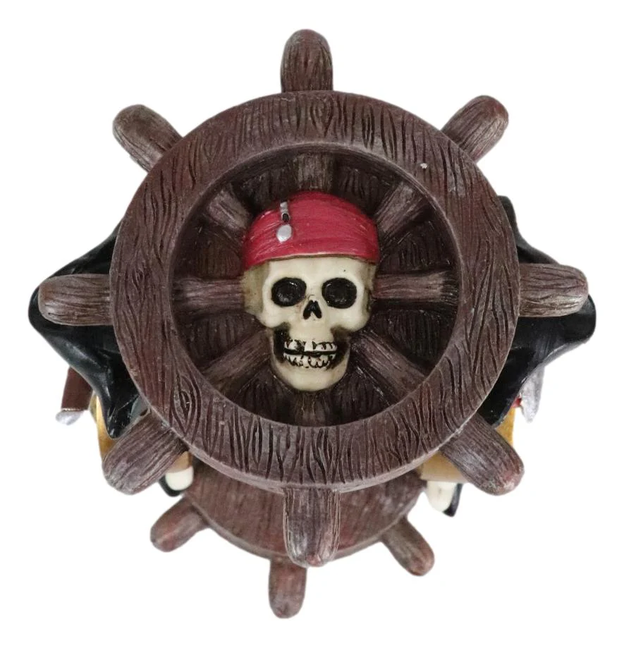 Gothic Marine Pirate Skulls Crossbones Steer Helm Compasses Sand Timer Figurine - Image 2