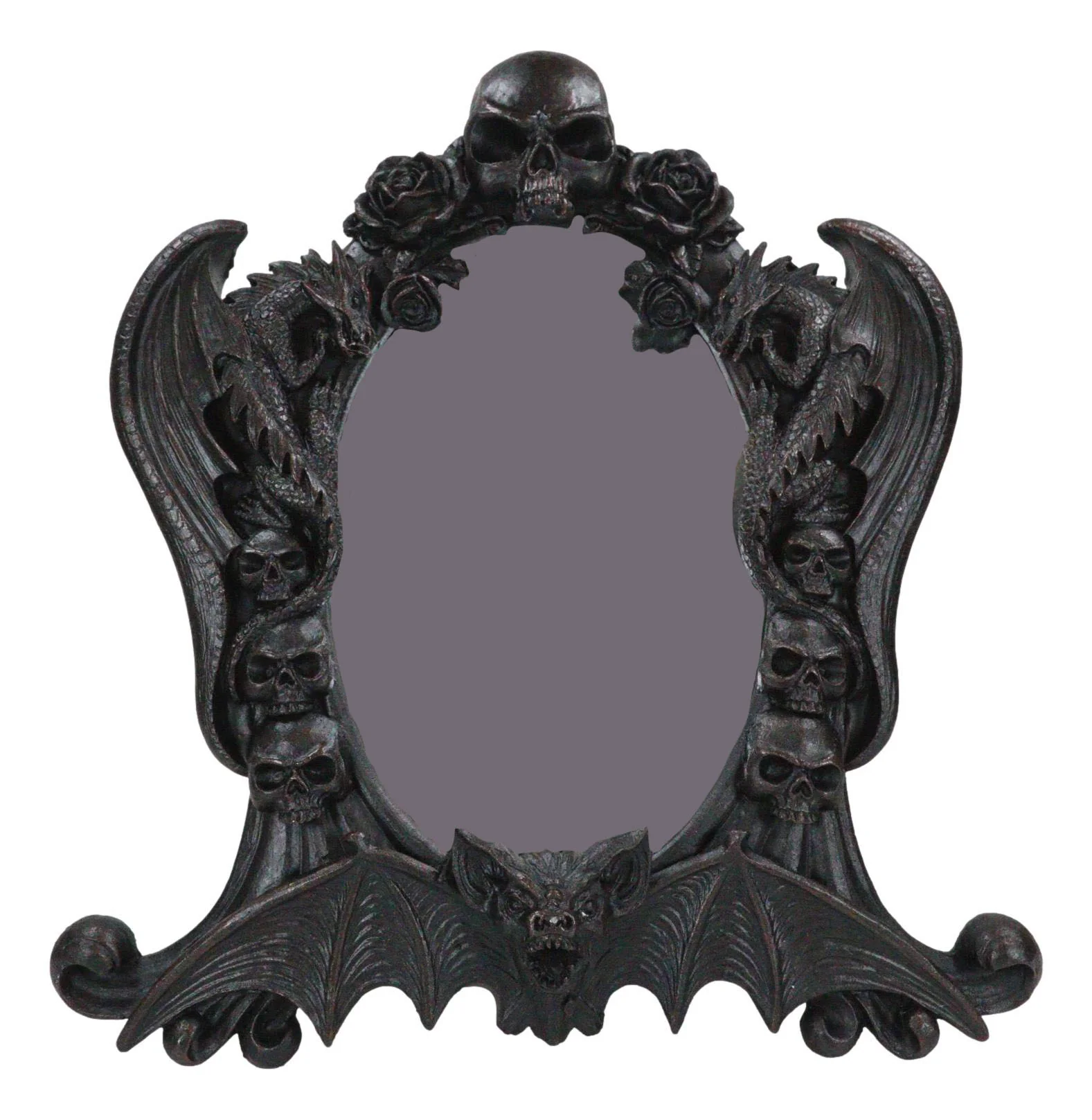 Gothic Nosferatu Vampire Dragons Bat Skulls Roses Table Or Wall Hanging Mirror - Image 5