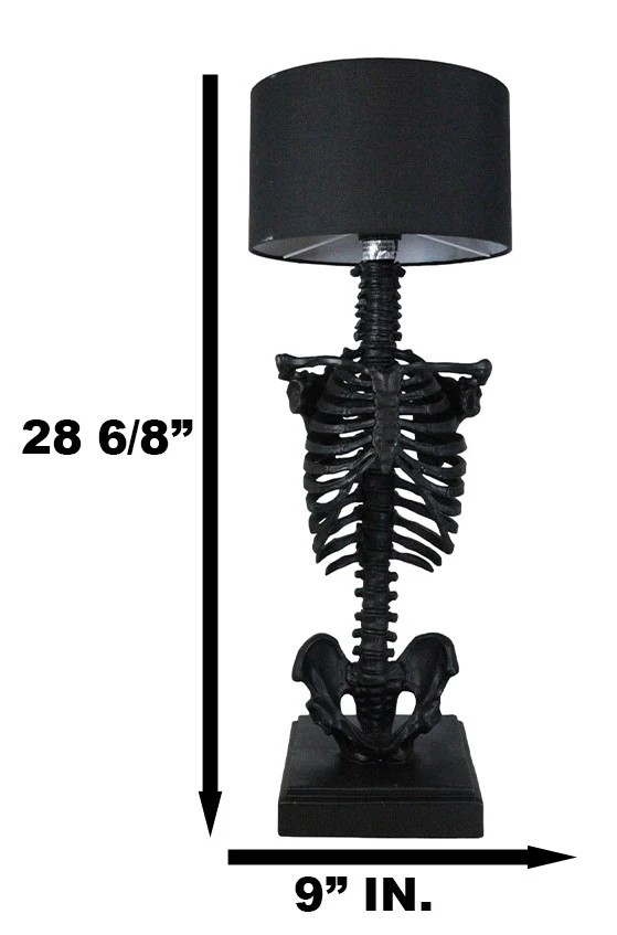 Gothic Ossuary Black Skeleton Rib Cage Torso Human Anatomy Table Lamp With Shade - Image 8