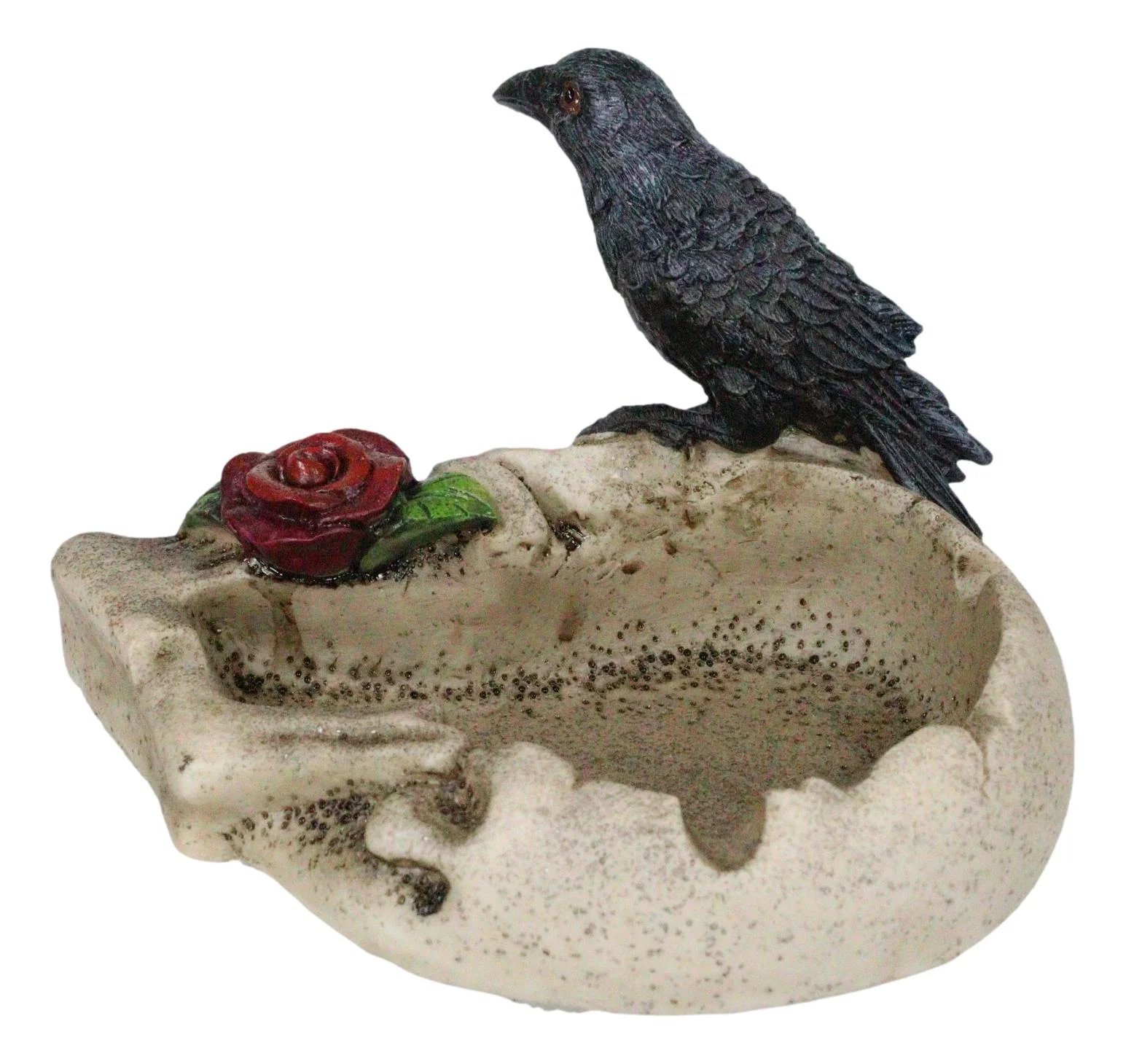Gothic Raven Crow Perching On Rose Skull Cigarette Ashtray Jewelry Dish Figurine - Image 5