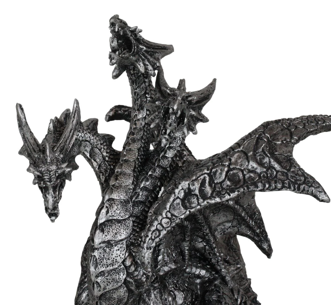 Gothic Silver Three Headed Dragon Hydra Roaring Statue 8" Tall Figurine Decor - Image 8