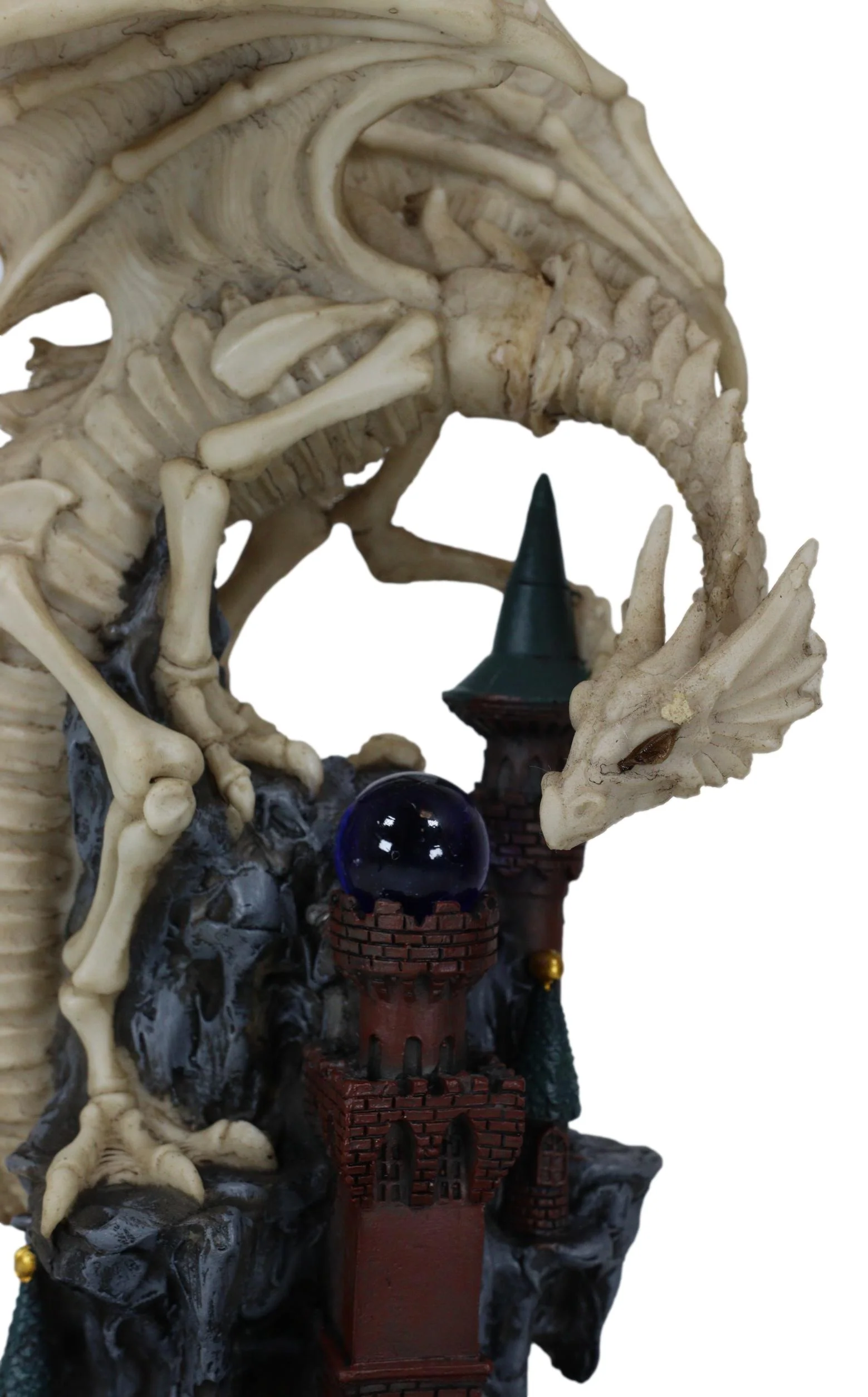 Gothic Skeleton Bone Dragon Perching On Rocky Mountain Castle Tower Figurine - Image 5