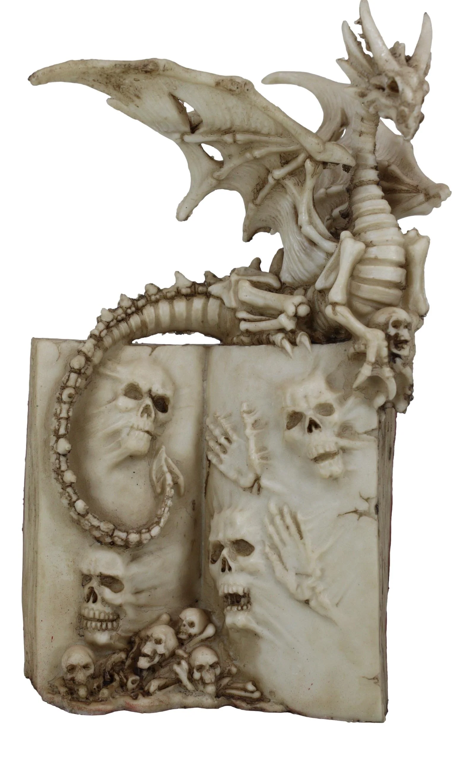 Gothic Skeleton Dragon On Spell Book Of The Dead Skulls And Bone Hands Figurine - Image 8