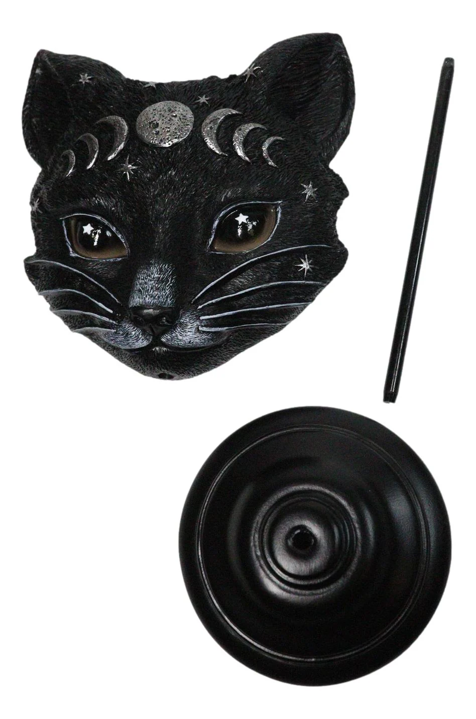 Gothic WIcca Mystic Moon Cat Masque Ornament On Pole Stand Or Wall Sculpture - Image 3