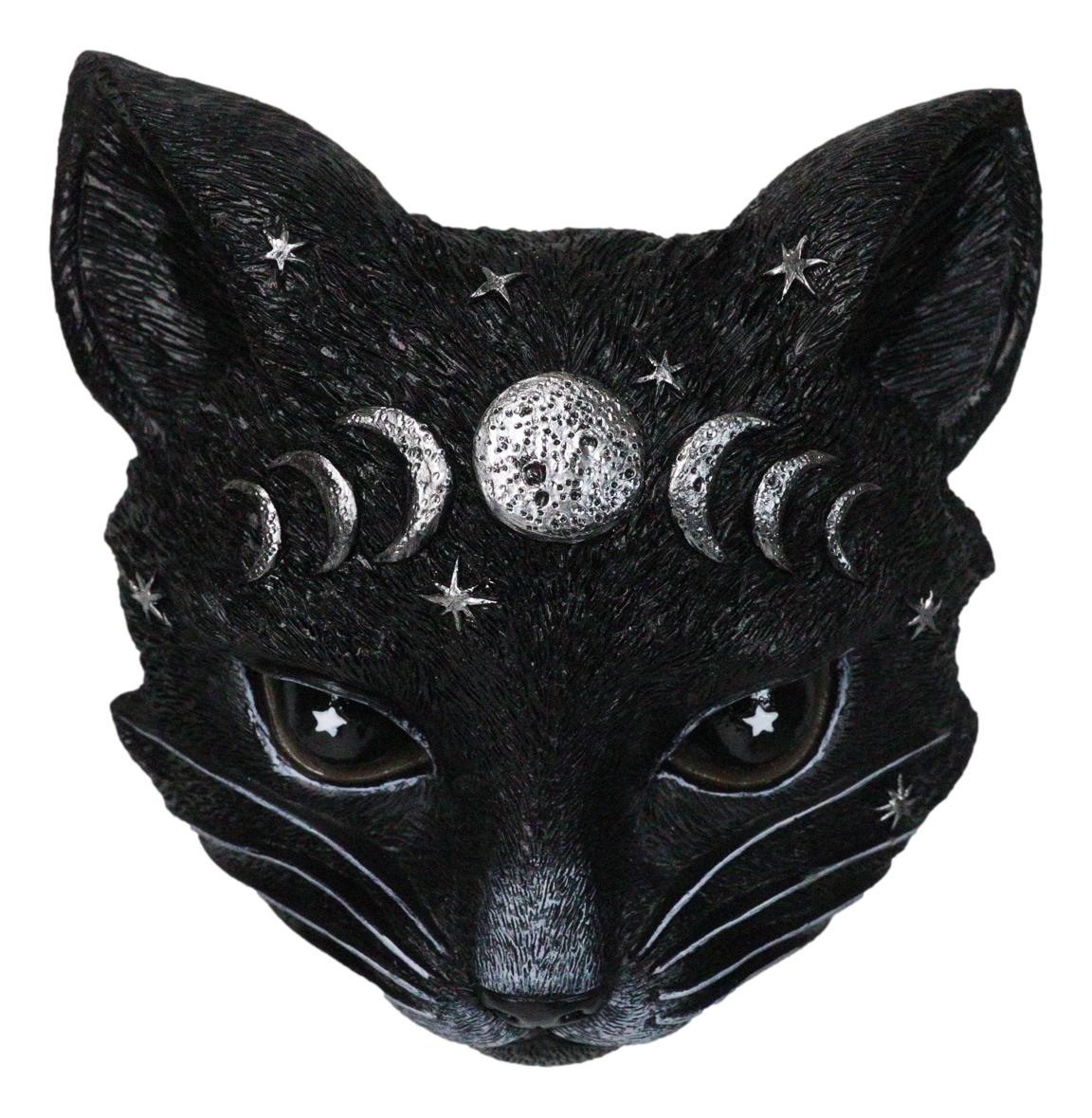 Gothic WIcca Mystic Moon Cat Masque Ornament On Pole Stand Or Wall Sculpture - Image 5