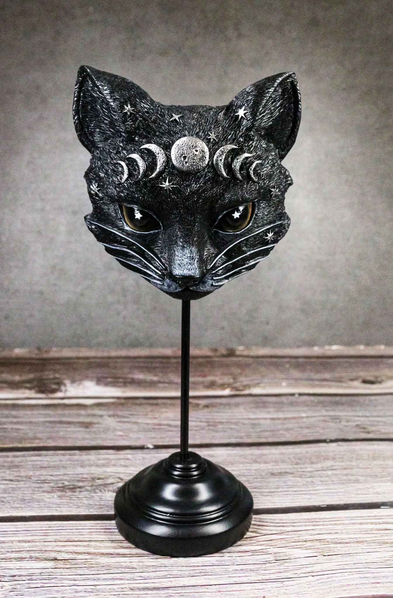 Gothic WIcca Mystic Moon Cat Masque Ornament On Pole Stand Or Wall Sculpture - Image 9