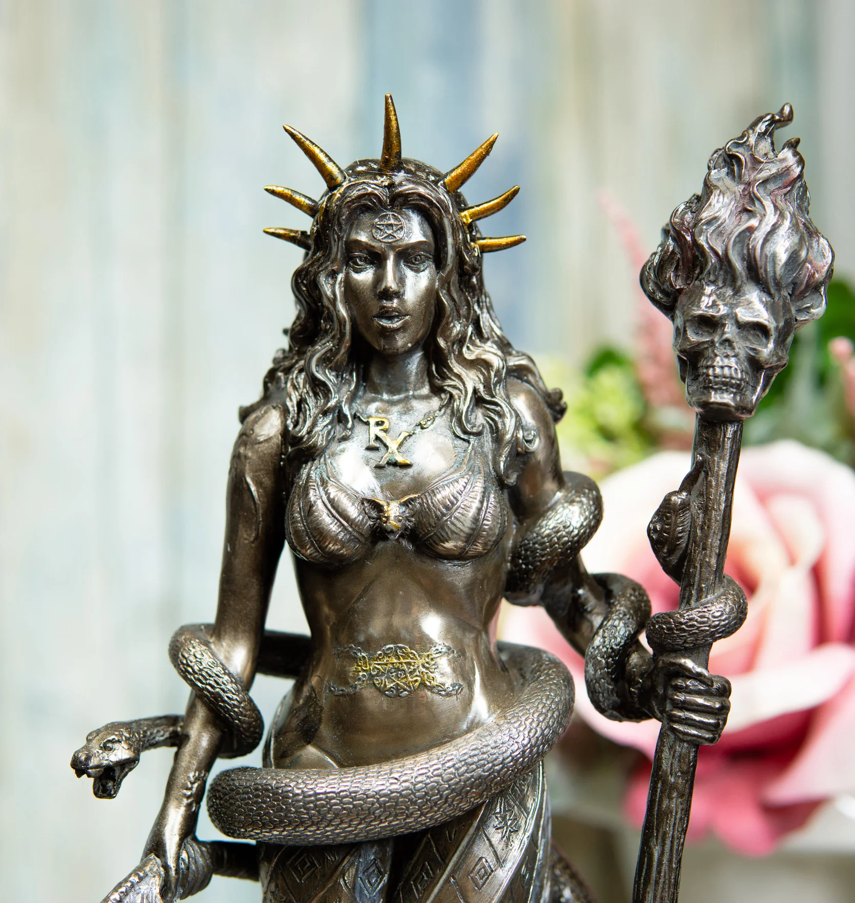 Ebros Greek Goddess Underworld Hecate Holding Fire Skull Staff Statue Figurine - Image 7