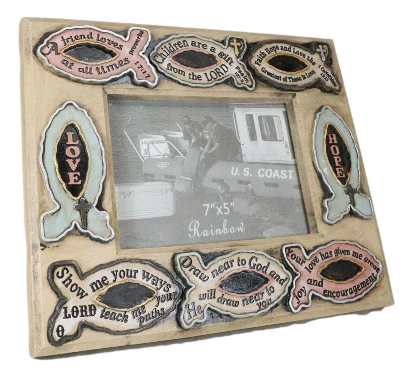 Greek Ichthys Fish Christ Hope Love Faith Bible Verses 7"X5" Picture Photo Frame - Image 2