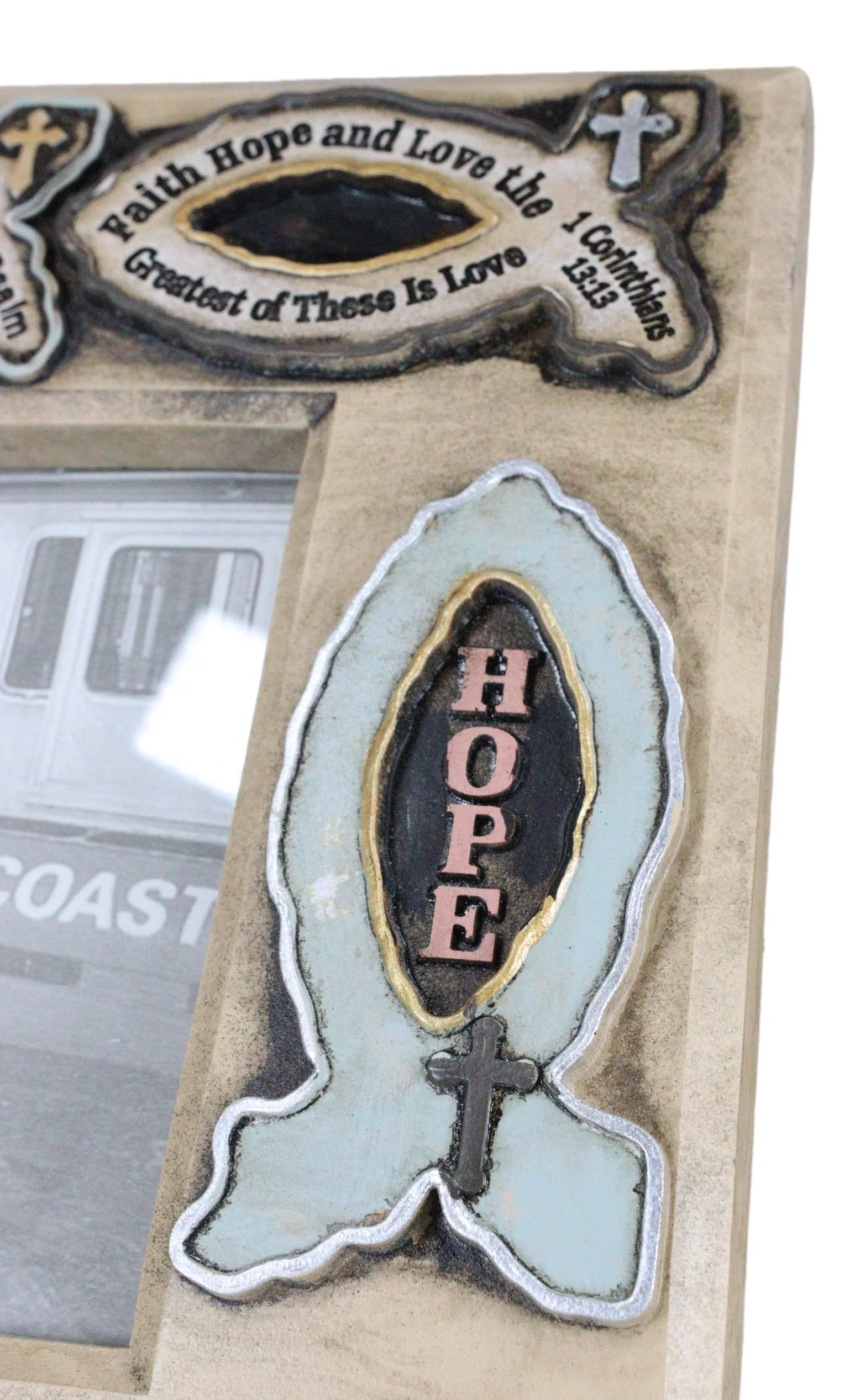 Greek Ichthys Fish Christ Hope Love Faith Bible Verses 7"X5" Picture Photo Frame - Image 6