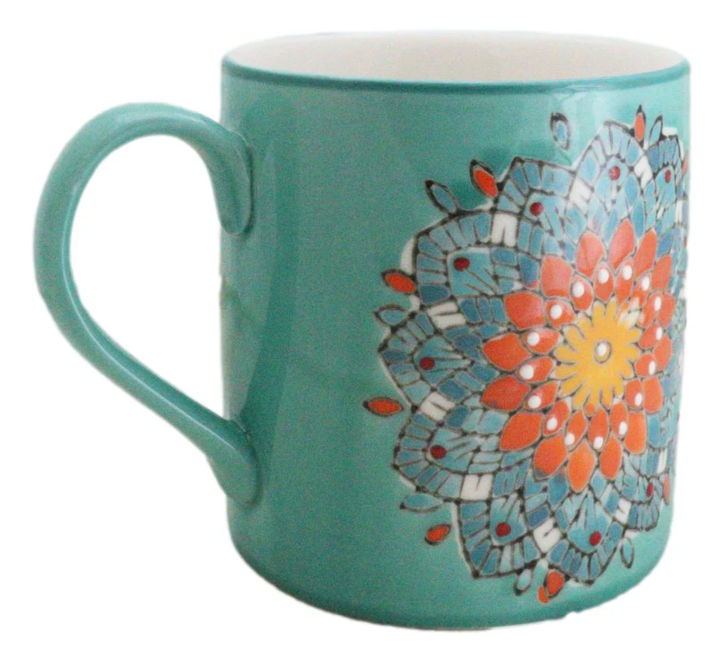 Green Anahata Heart Chakra Zen Flower Of Life Mandala Circle Ceramic Mug Cup - Image 5