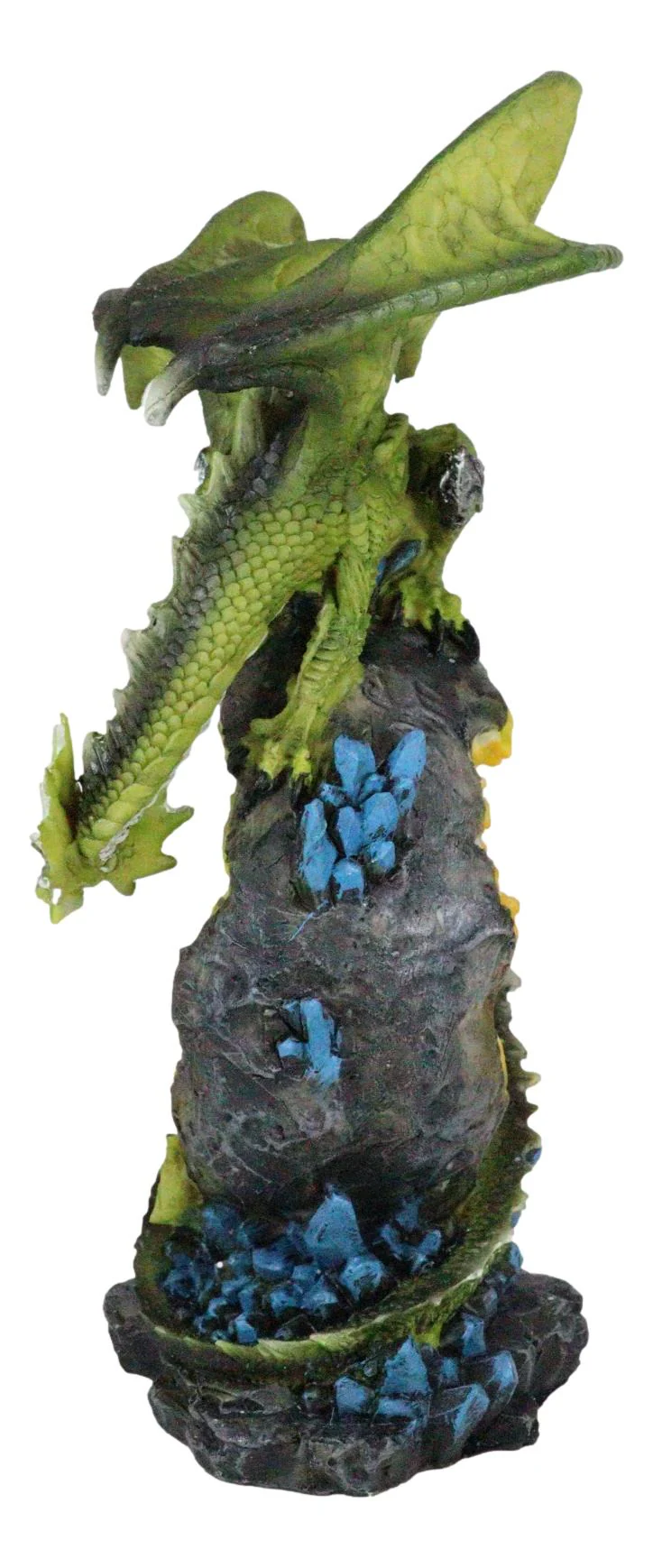 Green Dragon Guarding Faux Geode Crystal Arch Rock With Rainbow Icicle Figurine - Image 4