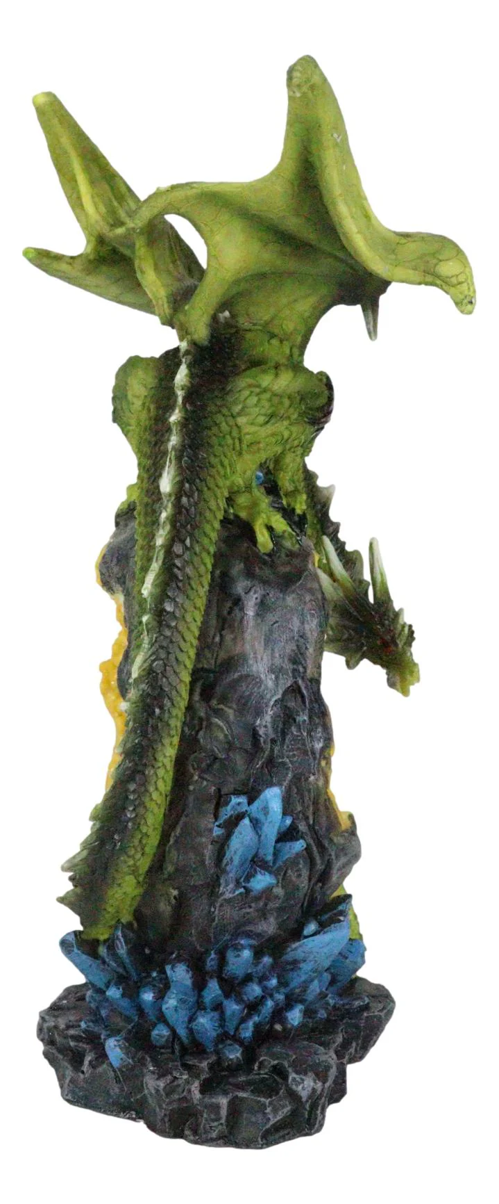 Green Dragon Guarding Faux Geode Crystal Arch Rock With Rainbow Icicle Figurine - Image 6