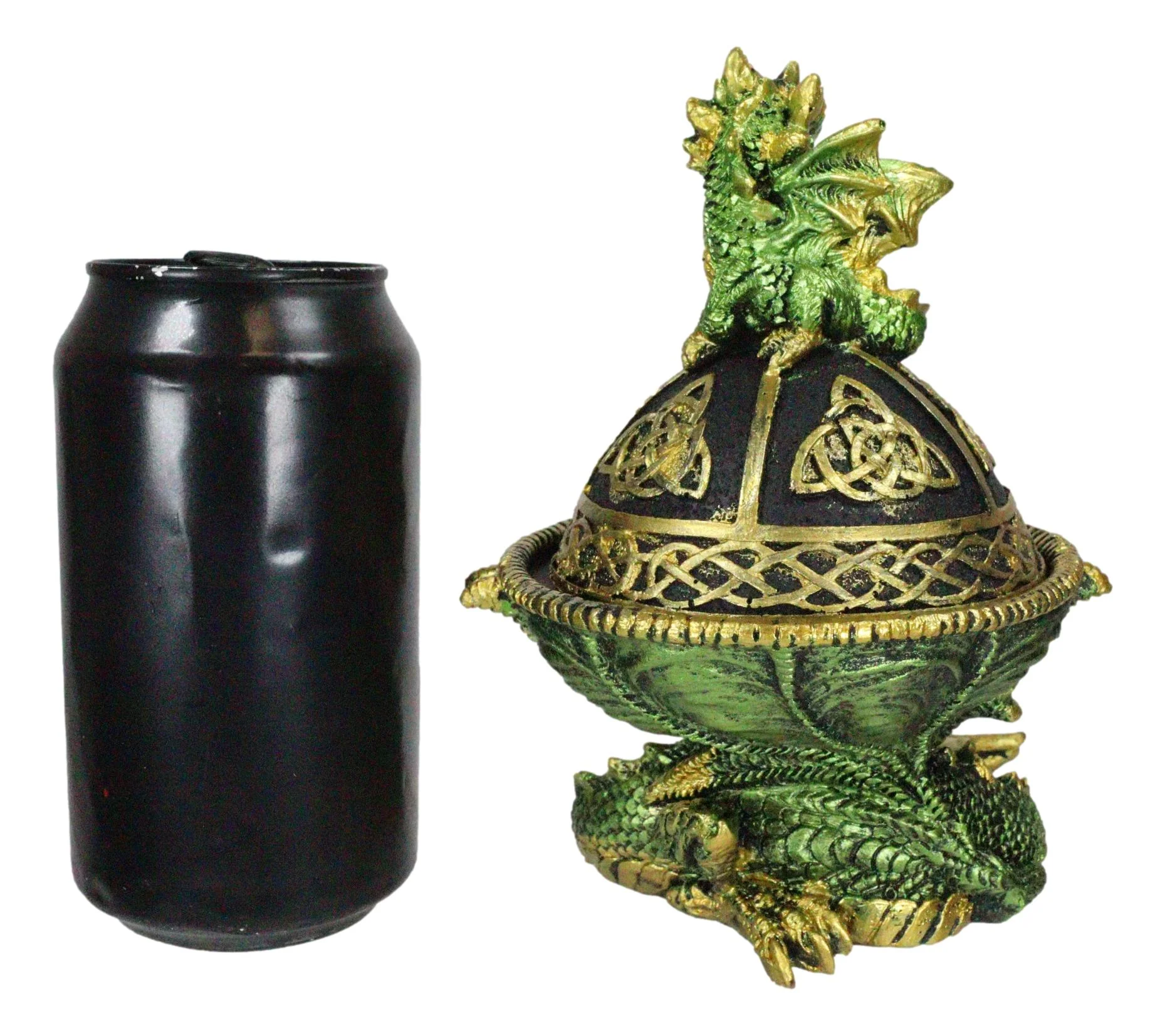 Green Dragon Mother With Hatchling On Celtic Knotwork Dome Egg Decorative Box - Image 7