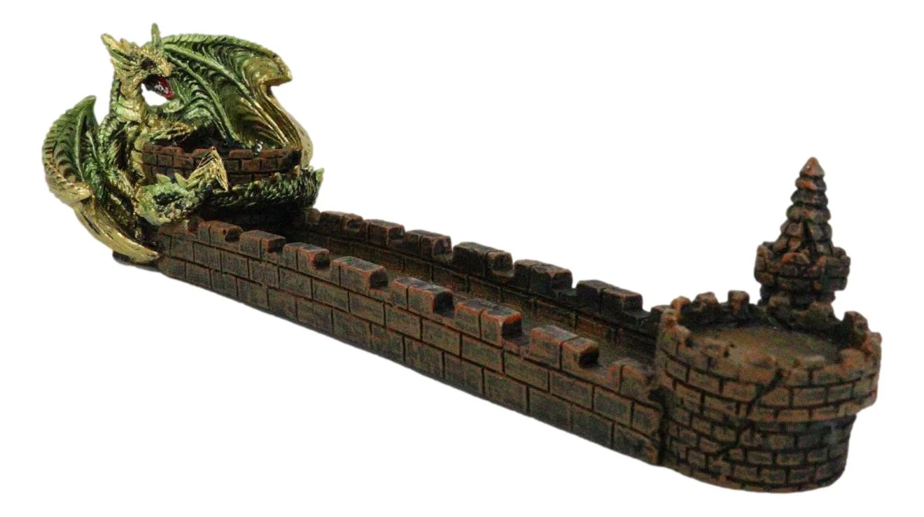 Green Dragon Perching On Castle Parapet Allure Roof Incense Burner Figurine - Image 2