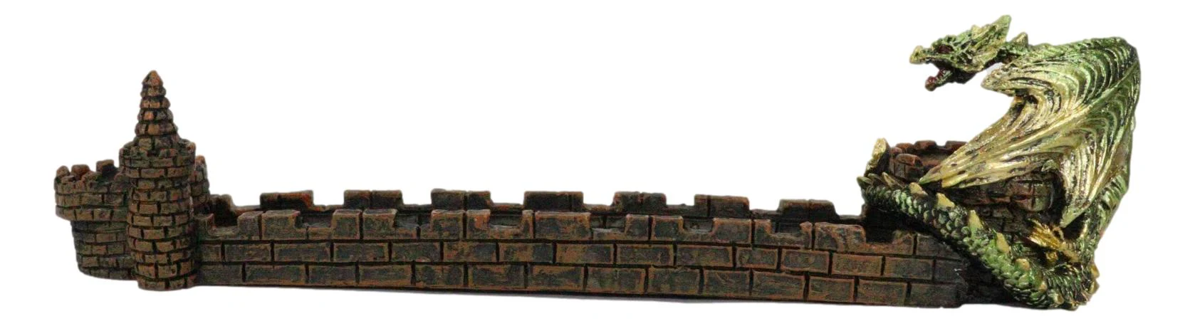 Green Dragon Perching On Castle Parapet Allure Roof Incense Burner Figurine - Image 3