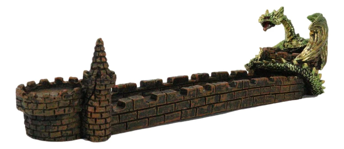 Green Dragon Perching On Castle Parapet Allure Roof Incense Burner Figurine - Image 5