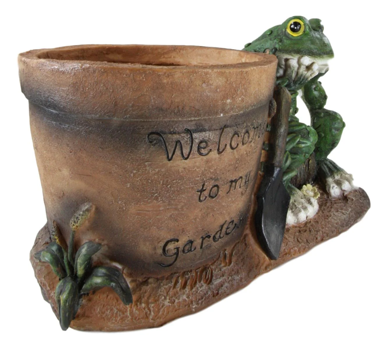 Ebros Green Frog Toad With Shovel And 'Welcome To My Garden' Planter Pot Figurine 10"L - Image 4