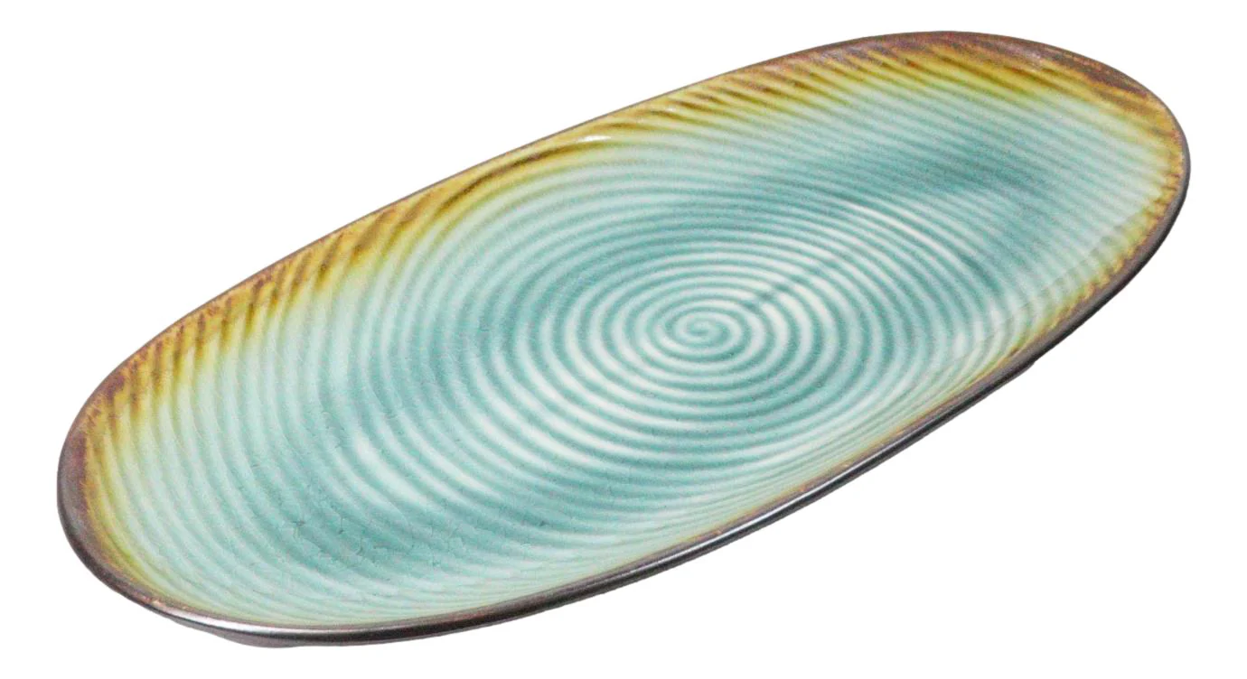 Green Midori Kannyu Collection Ceramic Oblong Shape 16" Long Serving Platter - Image 4