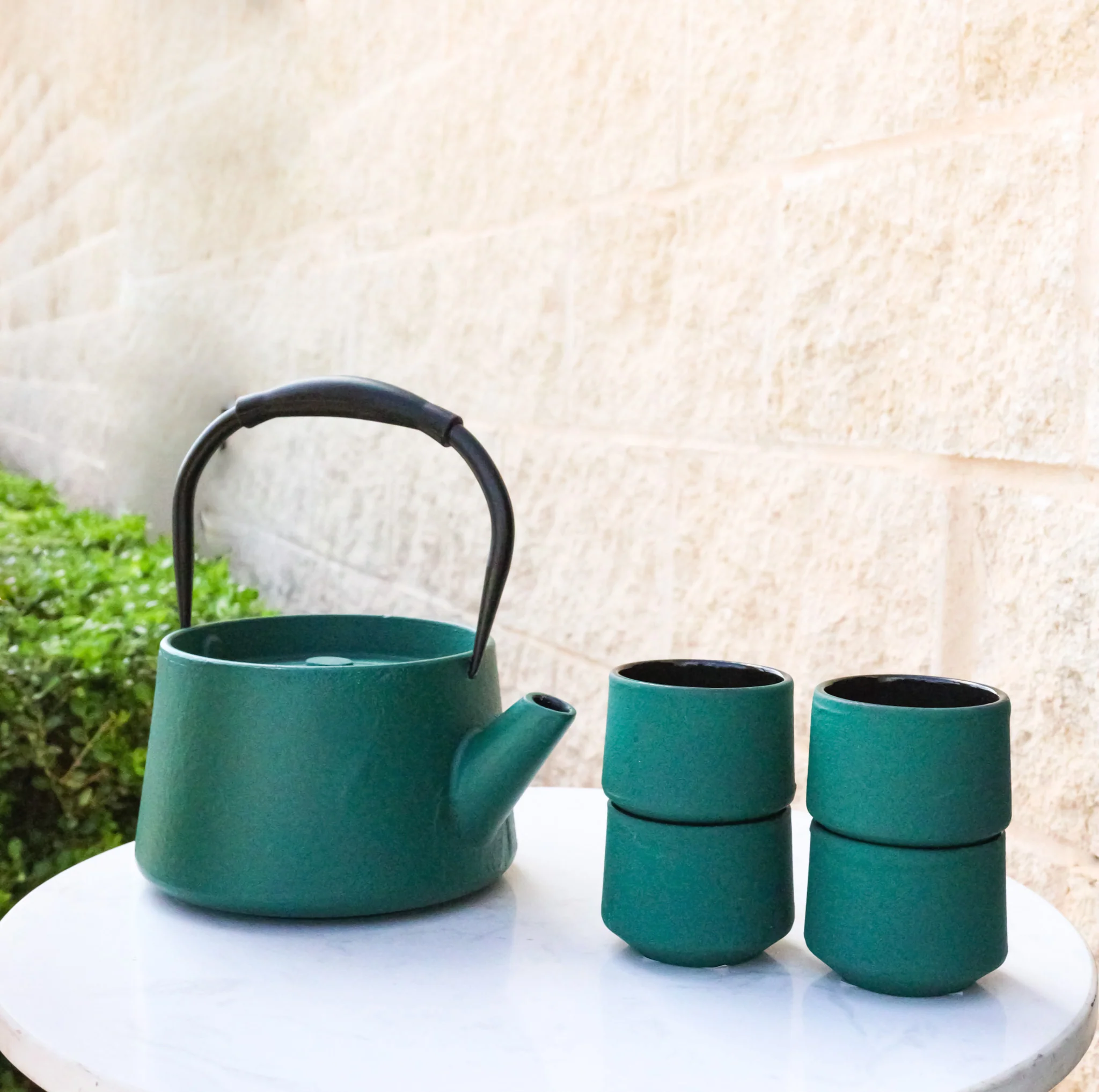 Green Modern Straight Edge Tetsubin Cast Iron Teapot 33oz And 4 Tea Cups Set - Image 10