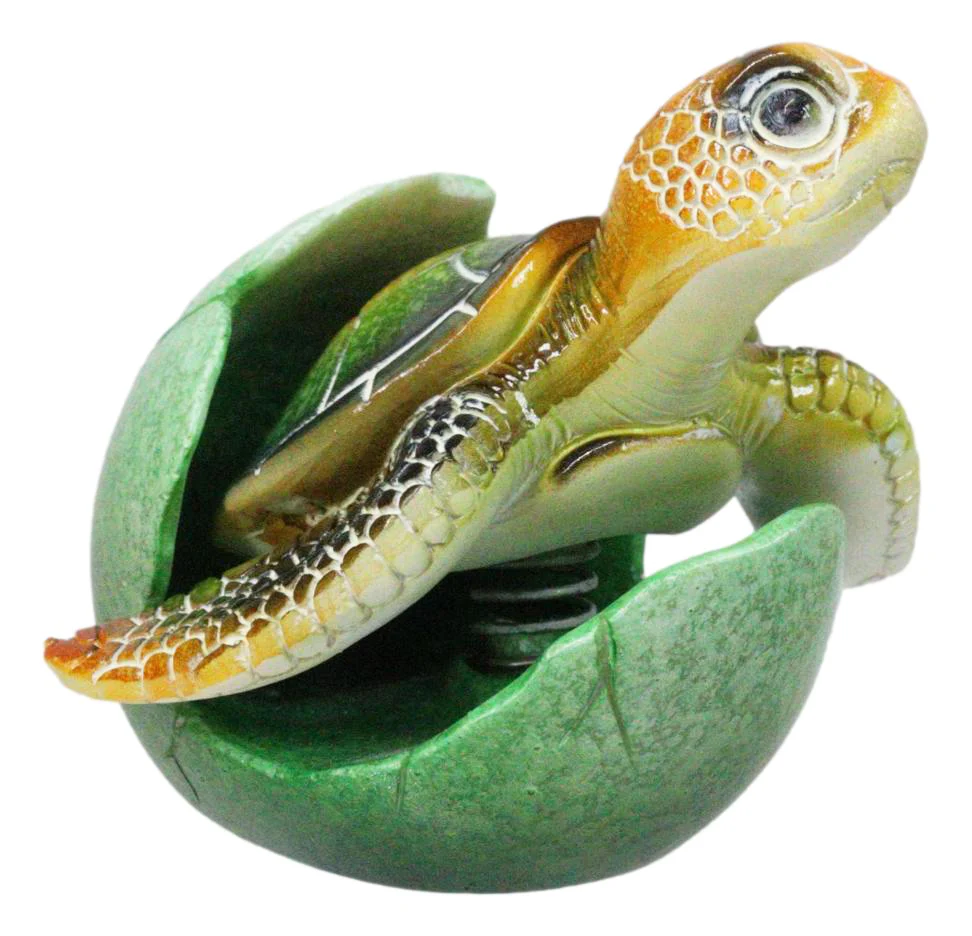 Green Nautical Marine Sea Turtle Hatchling Emerging Out of Egg Mini Figurine - Image 4