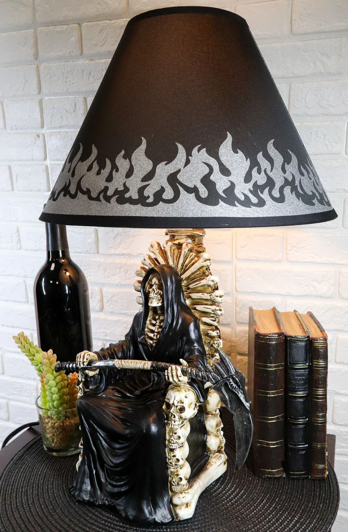 Ebros Grim Reaper Seated On Skeleton Justice Throne With Scythe Table Lamp With Shade - Image 6