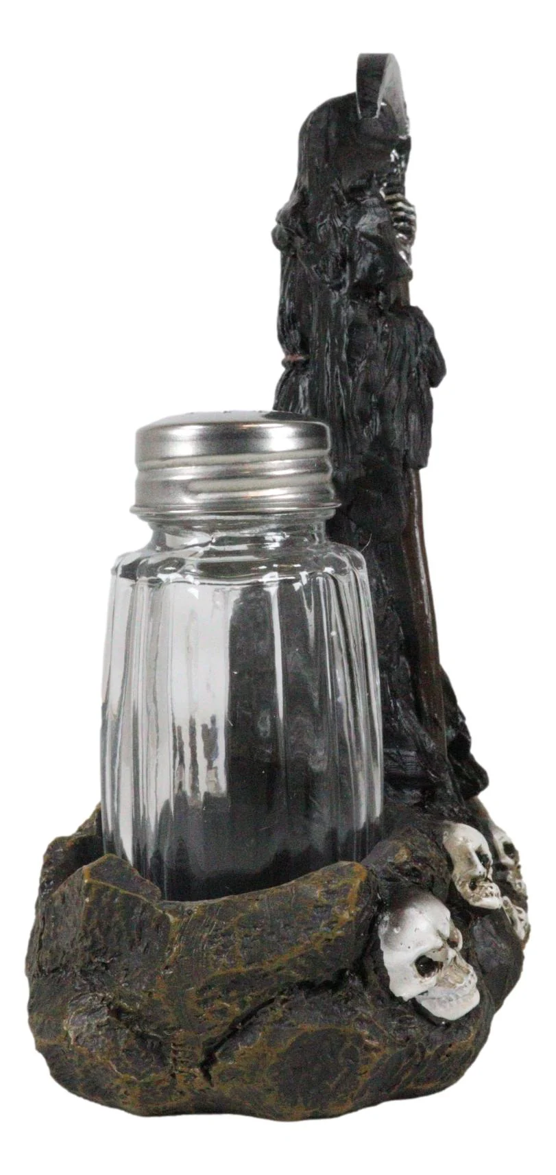 Grim Reaper Standing On Skull Graveyard Salt & Pepper Shakers Holder Set - Image 8