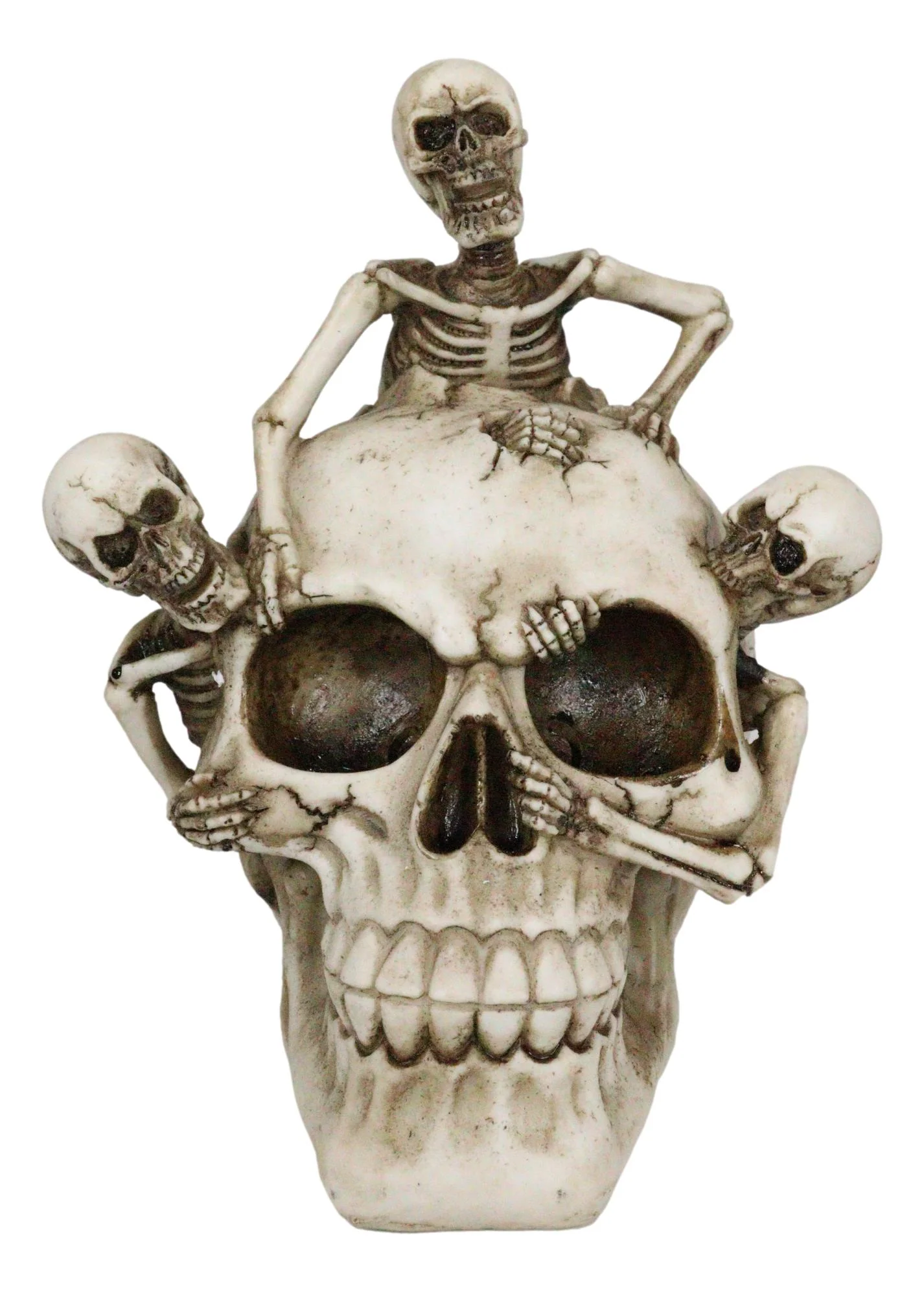 Grinning Jointed Cranium Skull With Triple Threat Skeletons Ossuary Figurine - Image 2