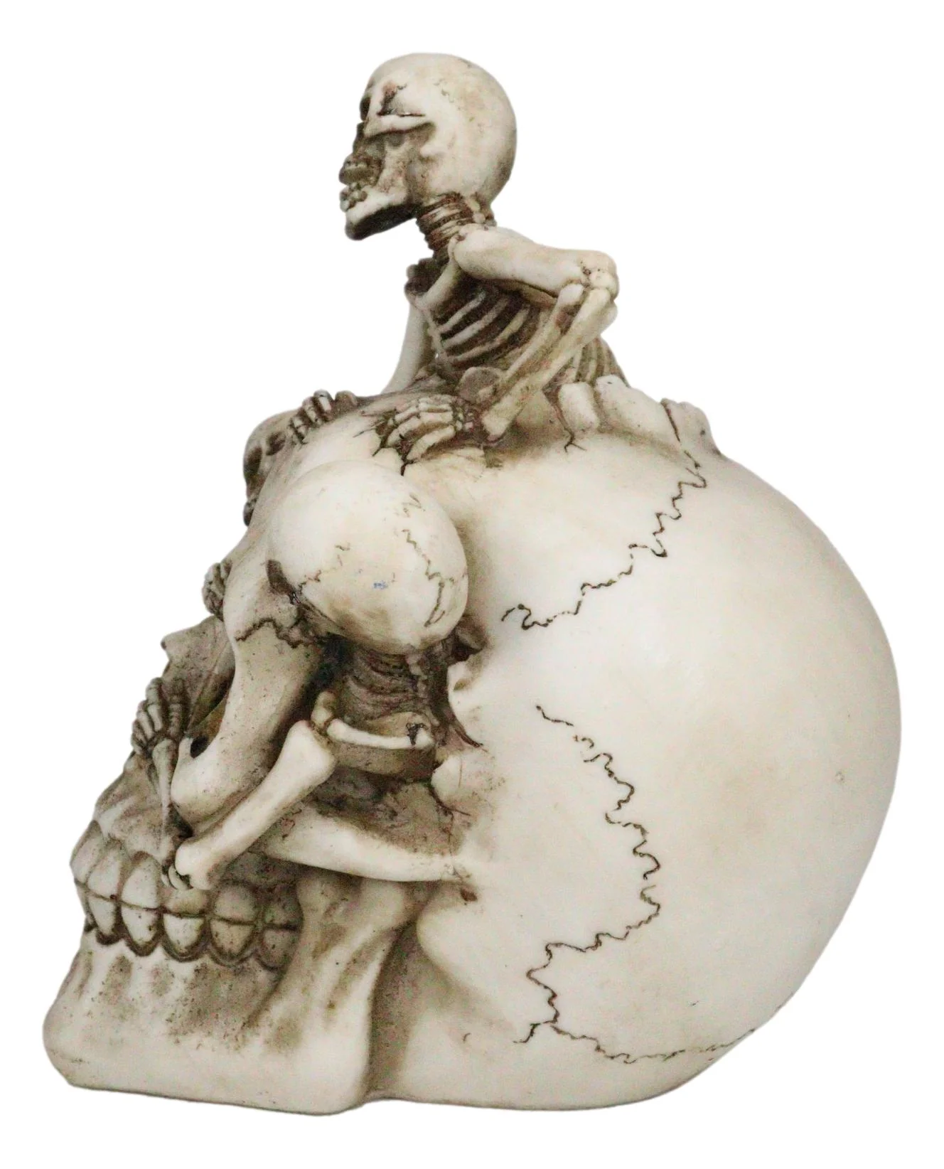Grinning Jointed Cranium Skull With Triple Threat Skeletons Ossuary Figurine - Image 3
