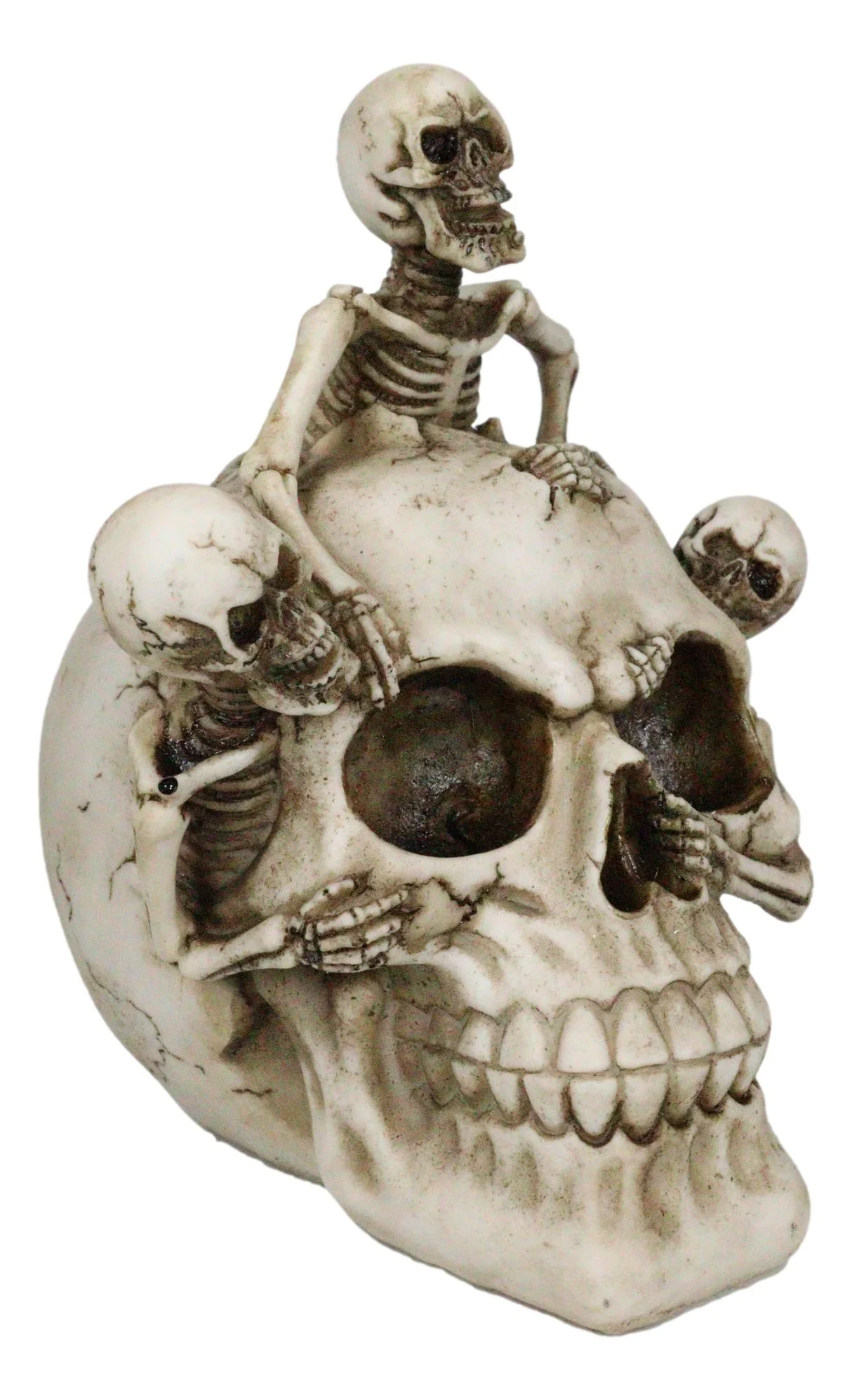 Grinning Jointed Cranium Skull With Triple Threat Skeletons Ossuary Figurine - Image 4