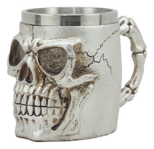 Grinning Silver Alien Skull Mug 14oz Extra Terrestrial UFO Tankard Beer Stein - Image 4