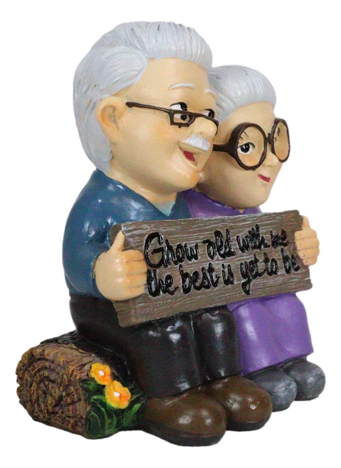 Grow Old With Me The Best Is Yet To Be Old Couple Sitting On Log Figurine - Image 5