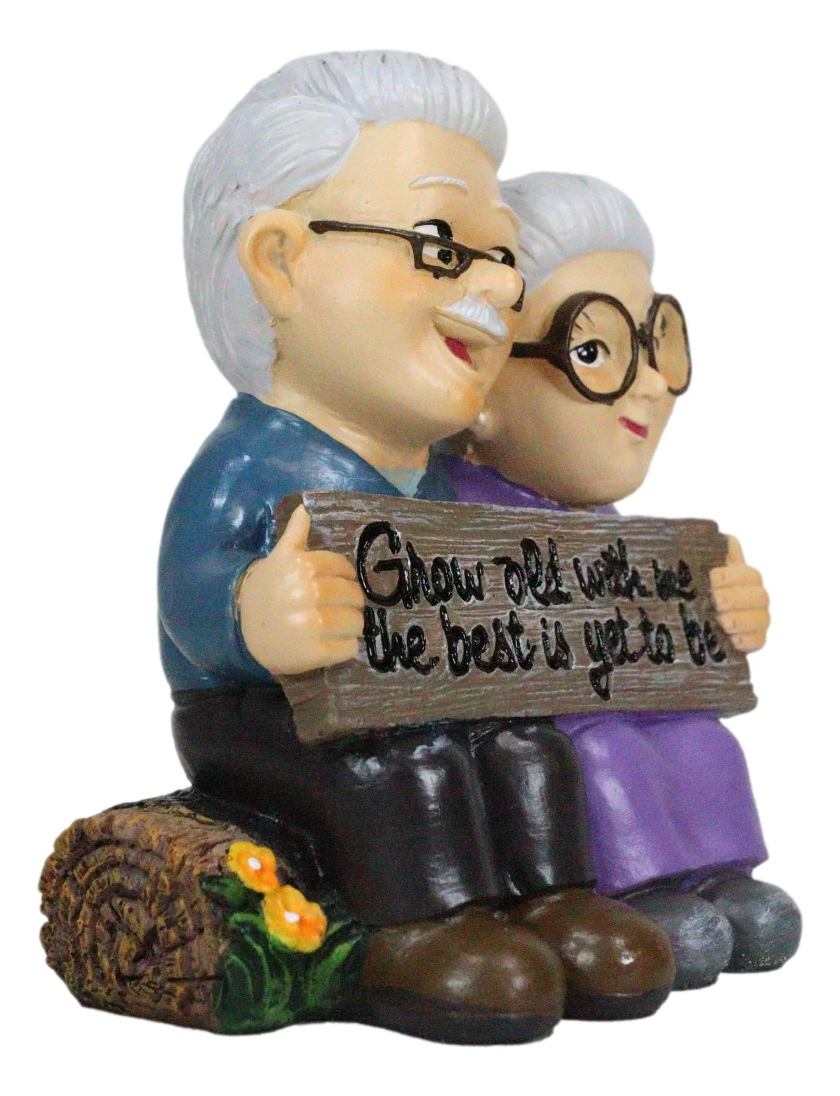 Grow Old With Me The Best Is Yet To Be Old Couple Sitting On Log Figurine - Image 6